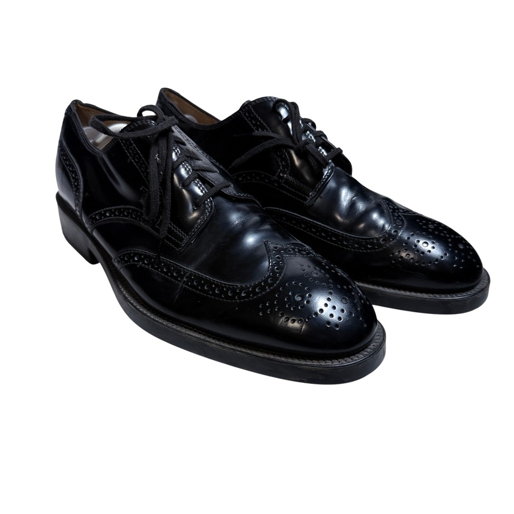Tods Wingtip Brogue Derby Men 11 Black Polished Leather Lace Up Dress Shoes